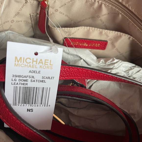 Michael Kors Adele Large Dome Leather Scarlet Satchel - Picture 11 of 14